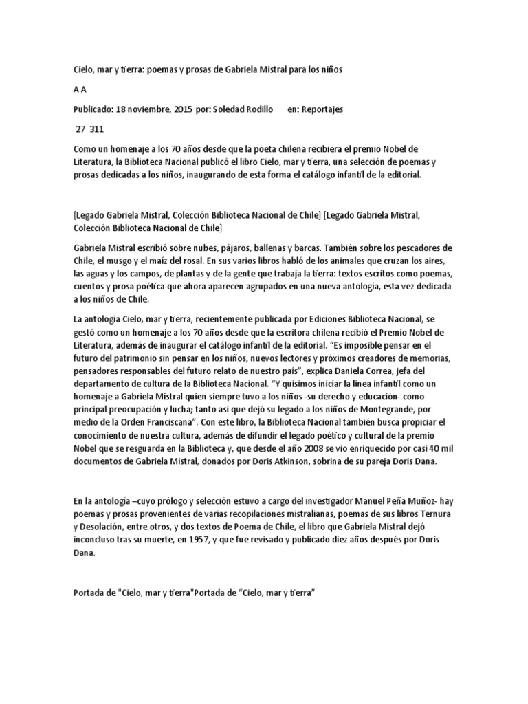 Poemas Gabriela Mistral Pdf Poesia