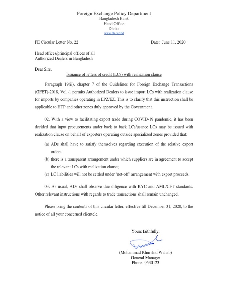 FE Circular Letter No. 22 LC With Realization Clause PDF | PDF ...