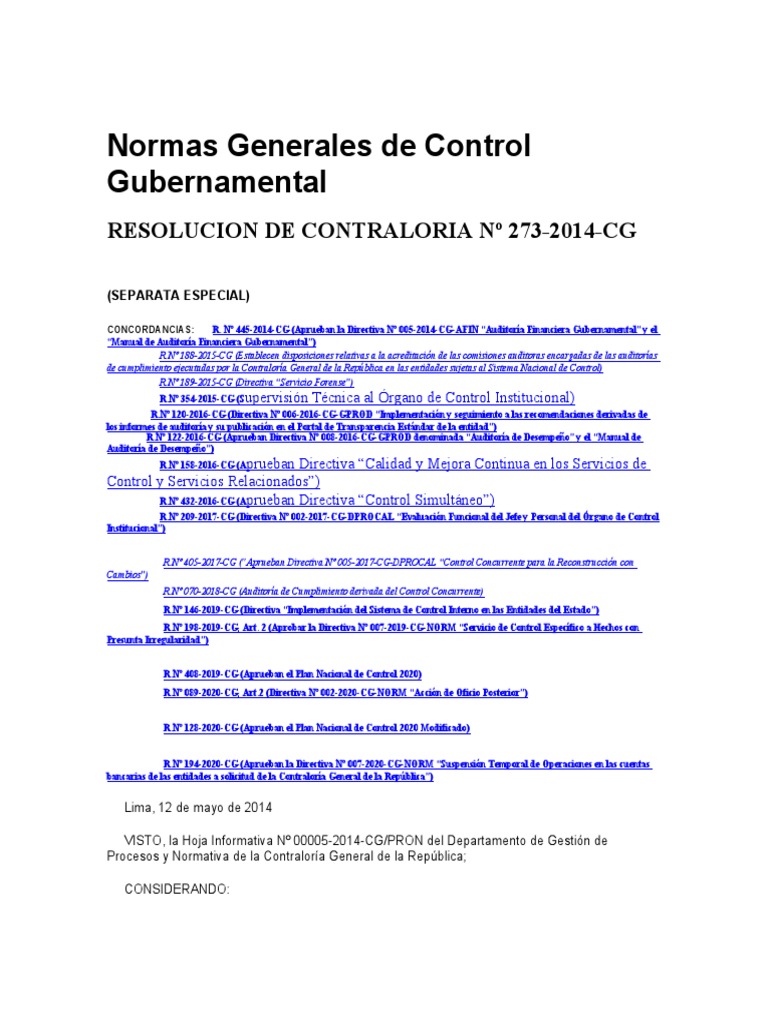 Normas de Control Gubernamental 2024 | PDF | Calidad (comercial ...