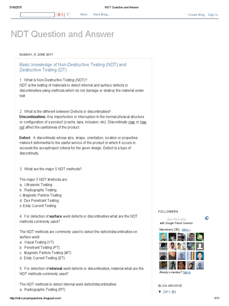 NDT Questions and Answers Guide | PDF | Nondestructive Testing ...