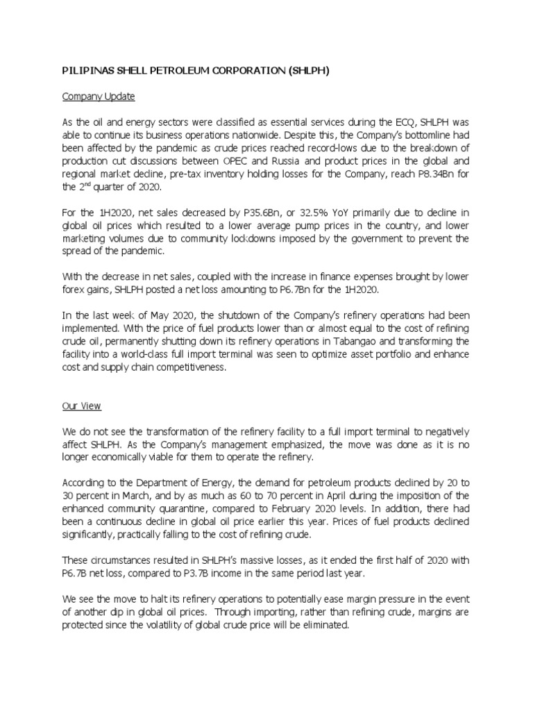 Pilipinas Shell Petroleum Corporation (SHLPH) | PDF | Oil Refinery