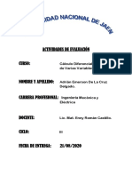 Actividades de Evaluación Curso:: Cálculo Diferencial e Integral de Varias Variables