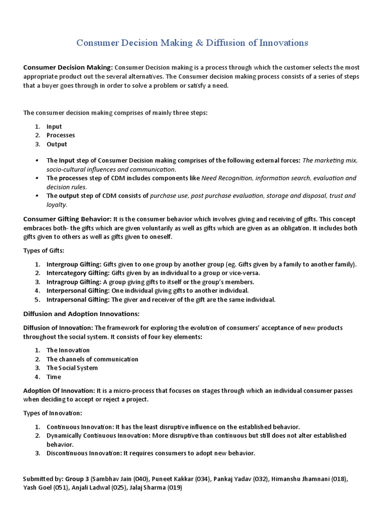 Consumer Decision Making & Diffusion of Innovations | PDF | Behavior ...