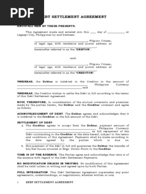 DEBT SETTLEMENT AGREEMENT