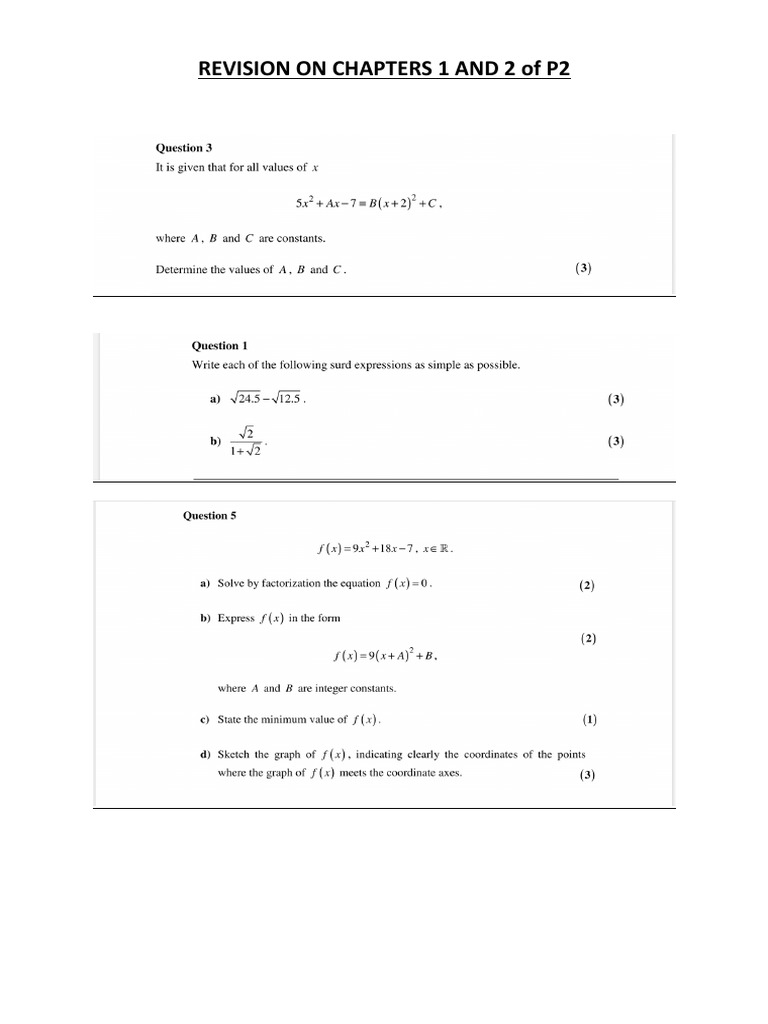 Revision On P1 Chapters 1 and 2 | PDF