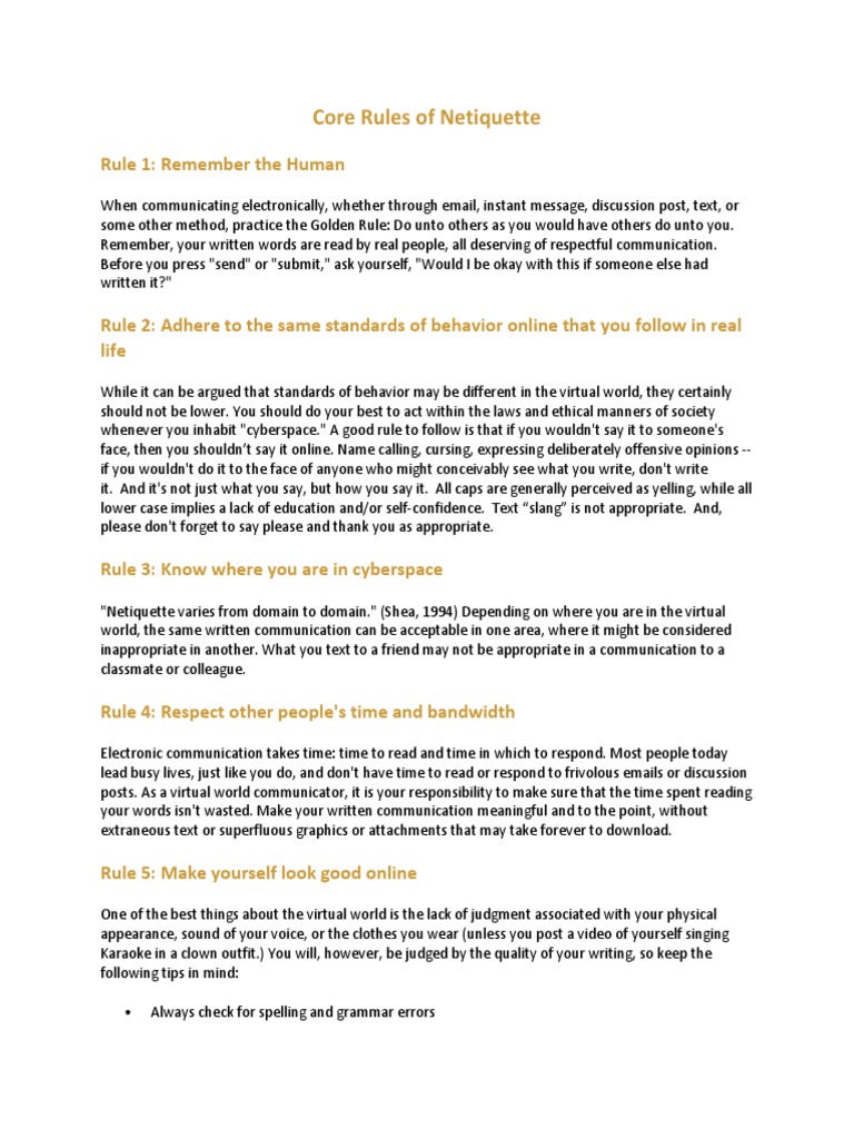 Core Rules of Netiquette: Rule 1: Remember The Human | PDF | Privacy ...