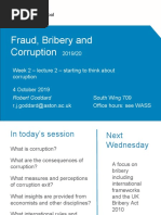 Fraud, Bribery and Corruption: 2019/20 Week 2 - Lecture 2 - Starting To Think About Corruption 4 October 2019