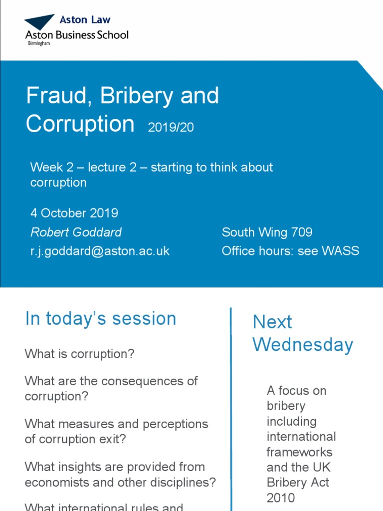 Fraud, Bribery and Corruption: 2019/20 Week 2 - Lecture 2 - Starting To ...