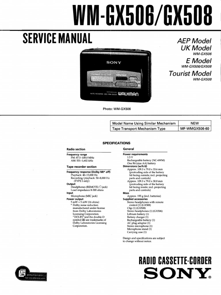 Sony WM-GX506, 508 Service Manual | PDF