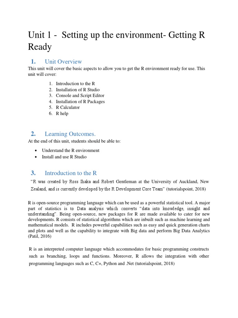 Unit 1 - Setting Up The Environment-Getting R Ready | PDF | R ...