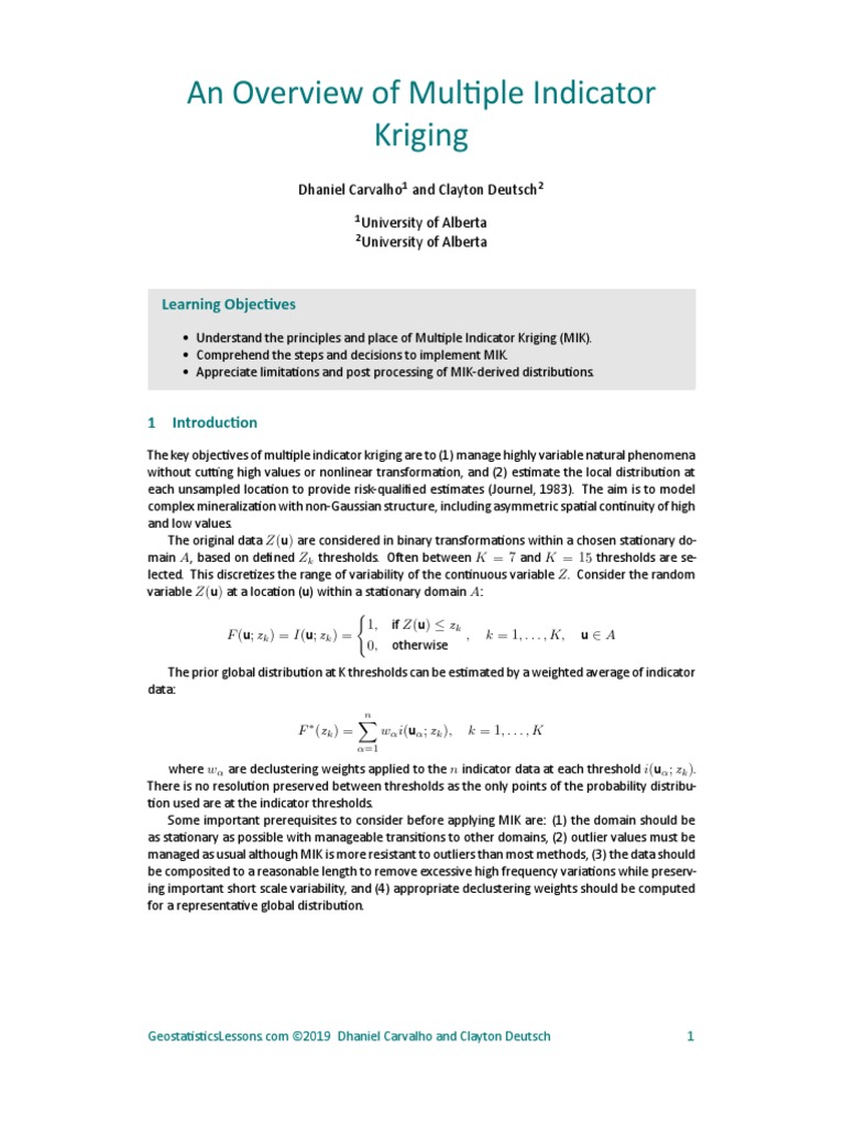 An Overview of Multiple Indicator Kriging Download Free PDF