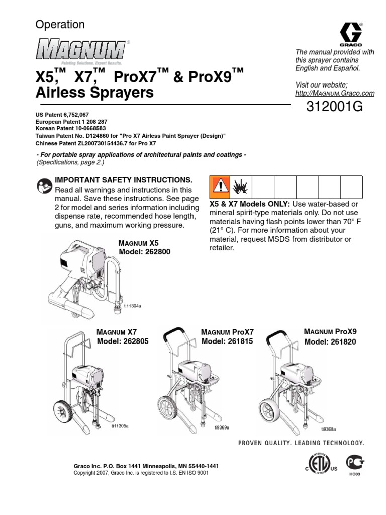 Magnum X5, X7, ProX7 & ProX9 Airless Paint Sprayer Instruction Manual