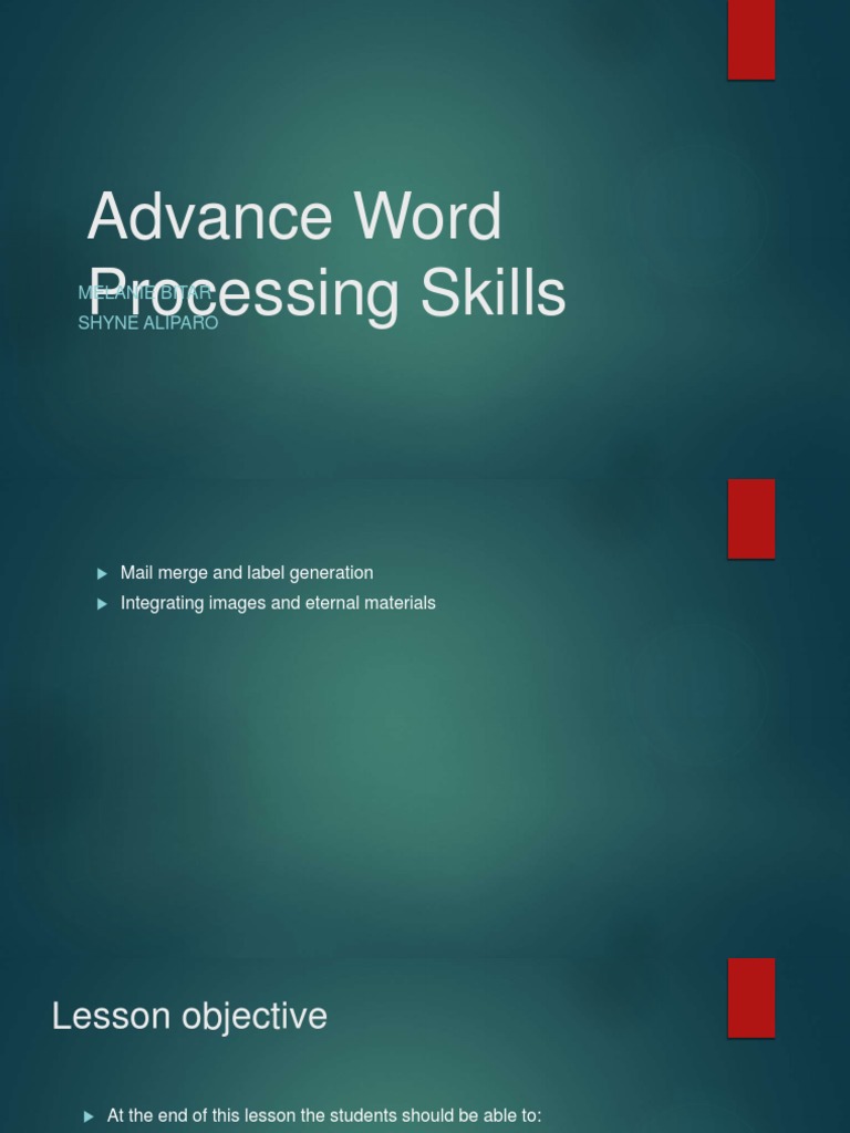 Advance Word Processing Skills: Melanie Bitar Shyne Aliparo | PDF ...