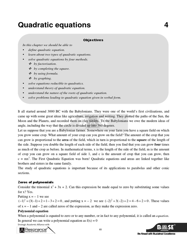 Quadratic Equations for Students | PDF | Quadratic Equation | Equations