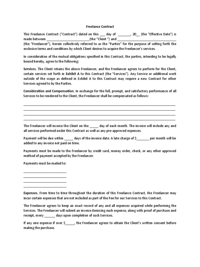 Image showcasing Freelance Contract Template | PDF | Indemnity | Professional Liability ...