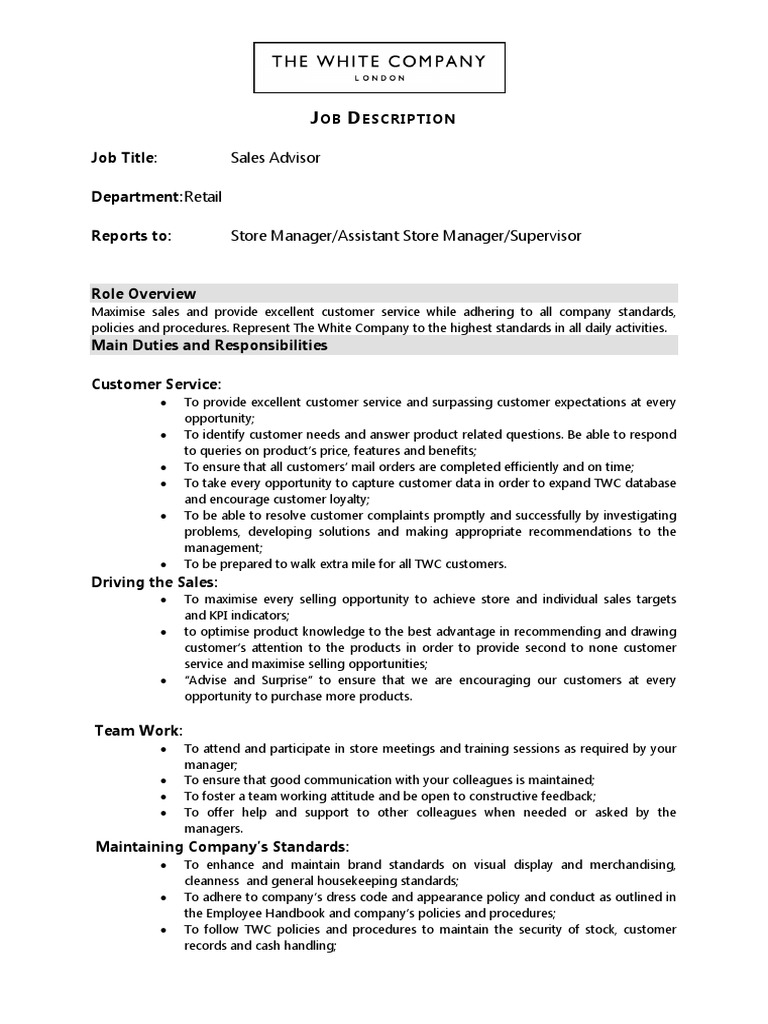 Sales Advisor | PDF | Retail | Brand
