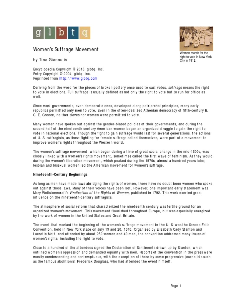 Womens Suffrage Movement | PDF | Women's Suffrage | Abolitionism In The ...