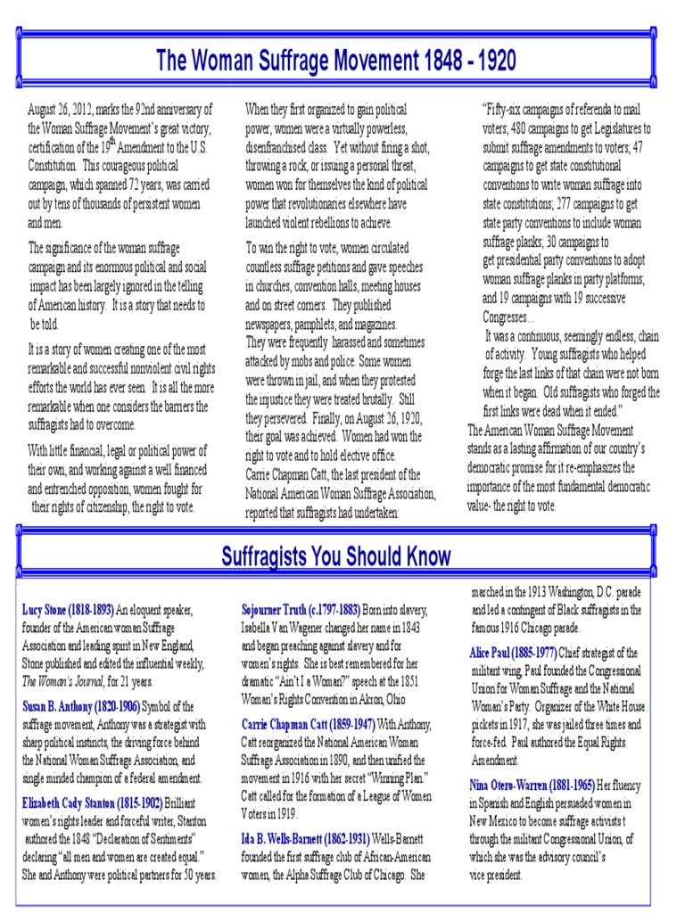 Women's Suffrage Movement Overview | PDF | Suffrage | Women's Suffrage