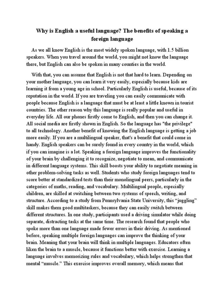 Benefits of Learning English Language | PDF | Multilingualism | Foreign ...