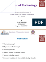 Transfer of Technology: A Seminar Presented As A Part of 1year M.Pharm II ND Seminar Requirement ACY 2019-21