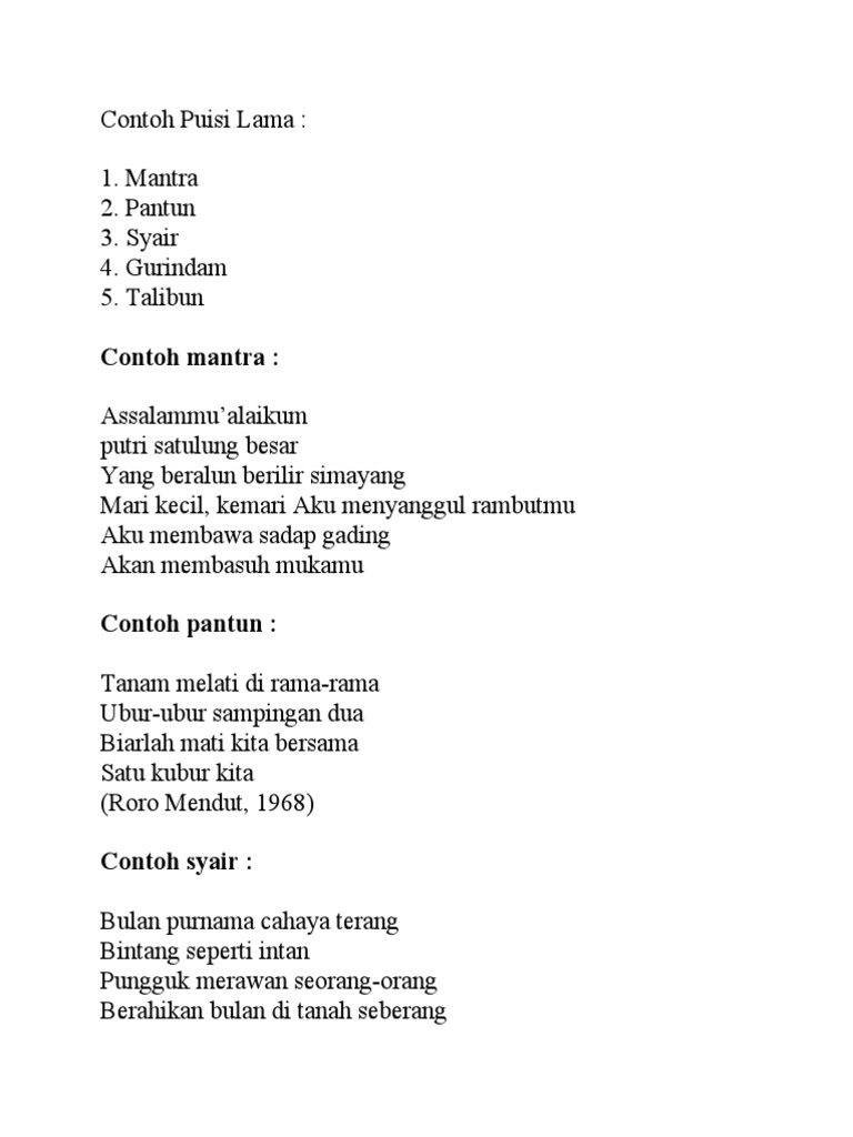 Contoh Puisi Lama Pdf