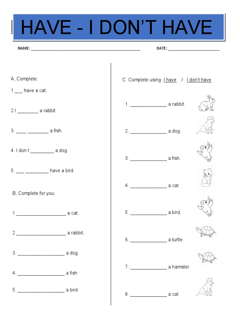 I Have - I Don'T Have: NAME: - DATE | PDF | Wellness
