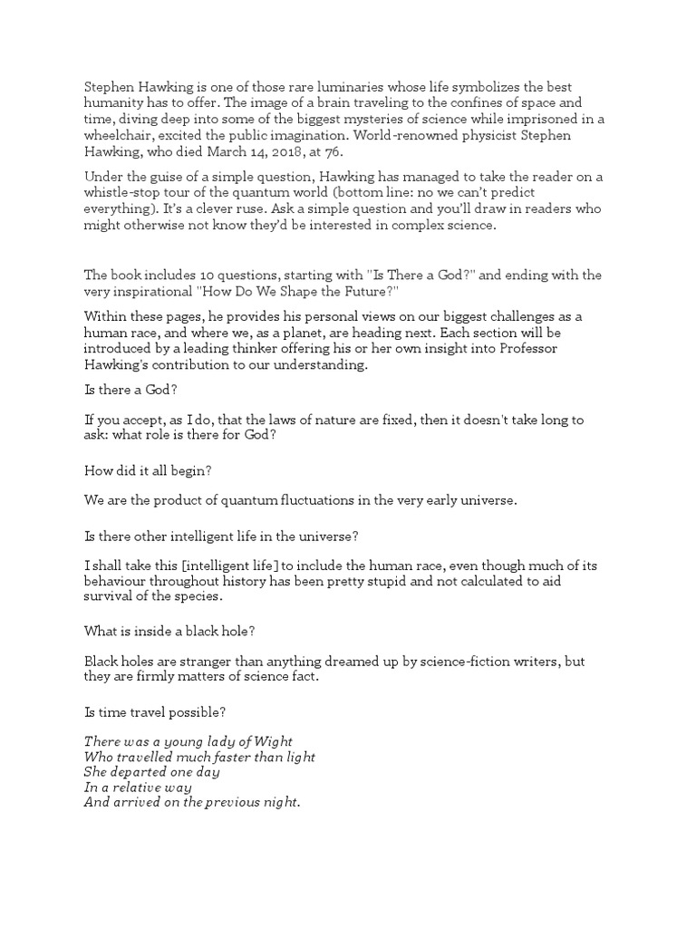 Stephen Hawking Notes | PDF | Big Bang | Stephen Hawking
