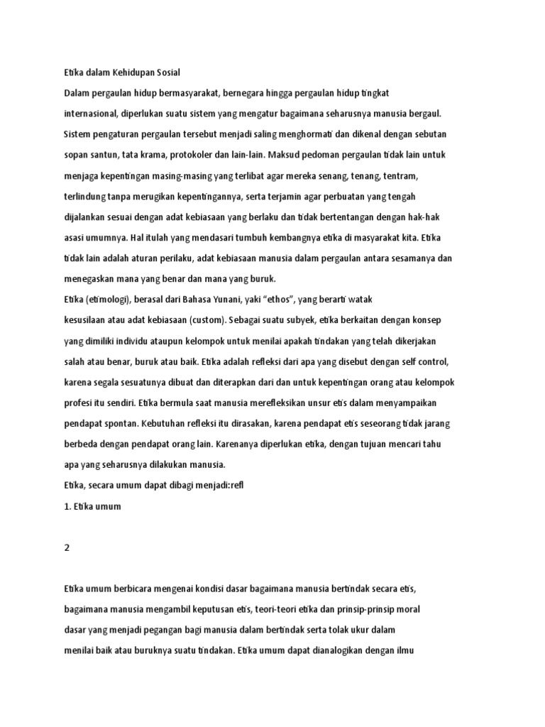 Etika Dalam Kehidupan Sosial | PDF