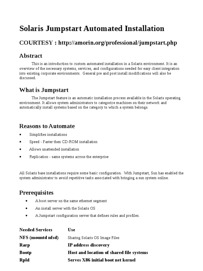 Solaris Jumpstart Automated Installation | PDF | File System | Booting