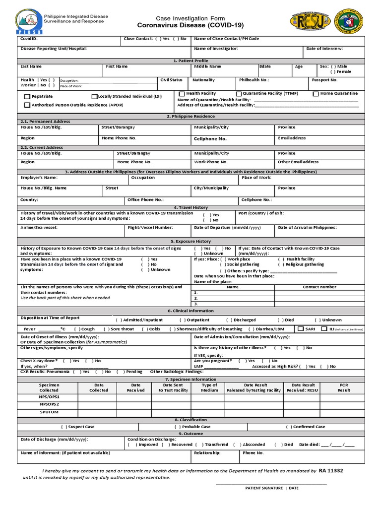 Coronavirus Disease (COVID-19) : Case Investigation Form | PDF | Common ...