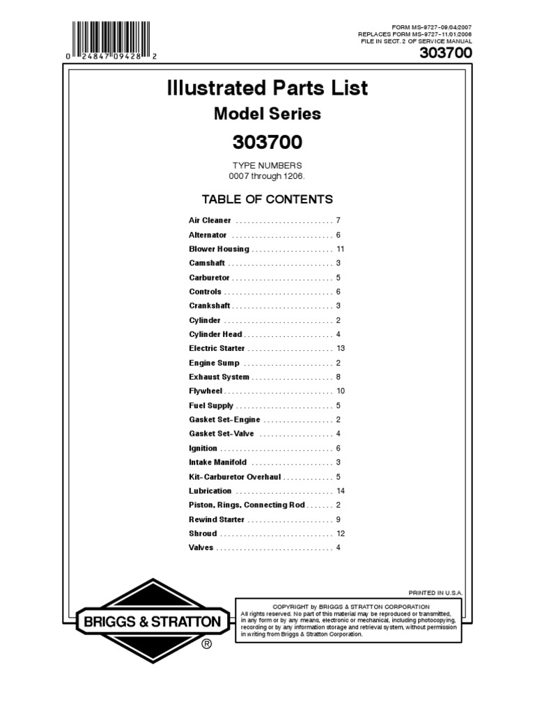 Briggs And Stratton Vangaurd 16,18,20 hp vertical-303700 Service manual |  Carburetor | Components