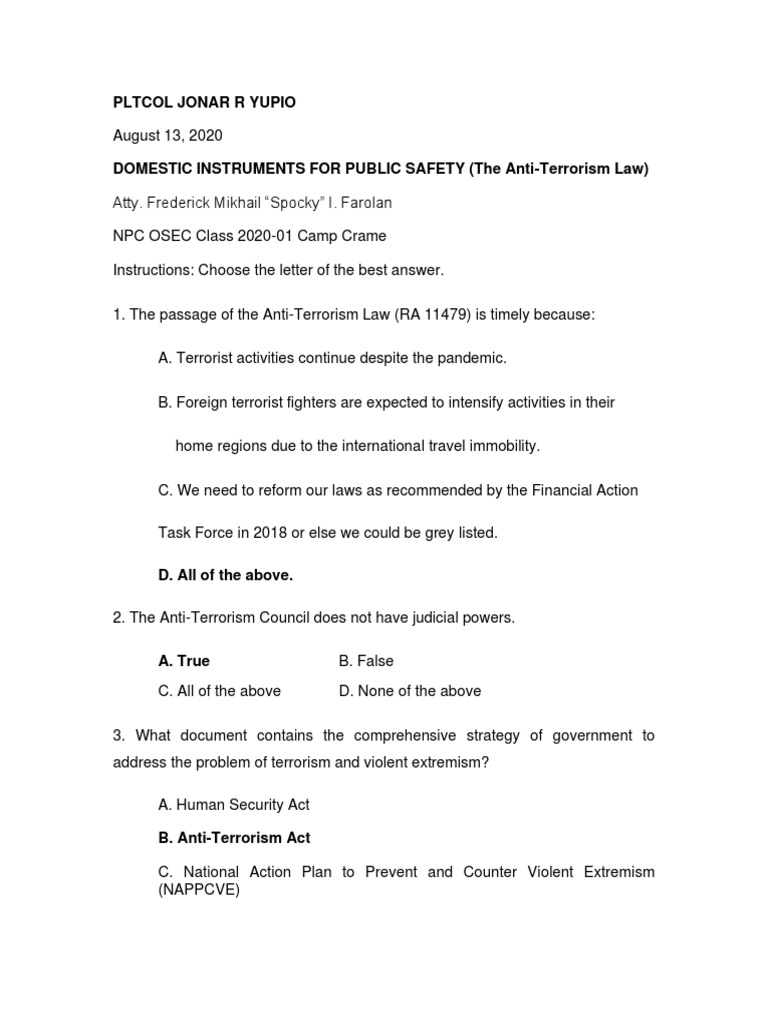 Anti Terrorism Law 2020 | PDF | Counter Terrorism | Surveillance