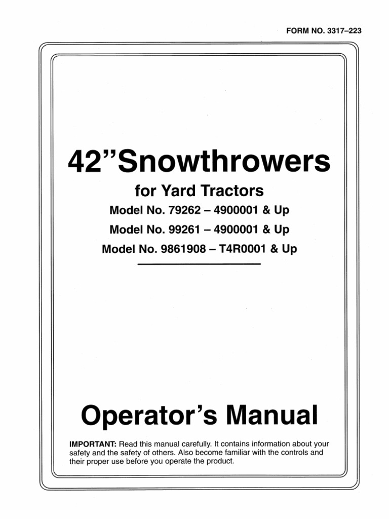 Toro WheelHorse Snow Blower Manual Model 79262 for 260 series