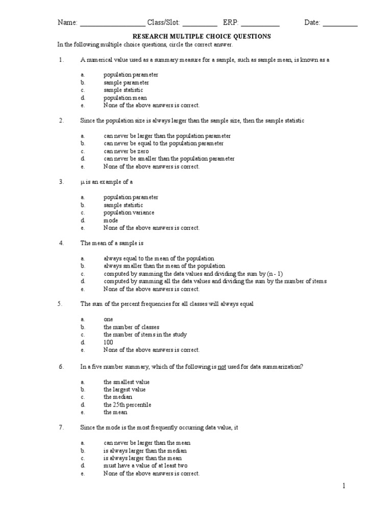 Inference MCQs AABR | PDF | Mean | Median