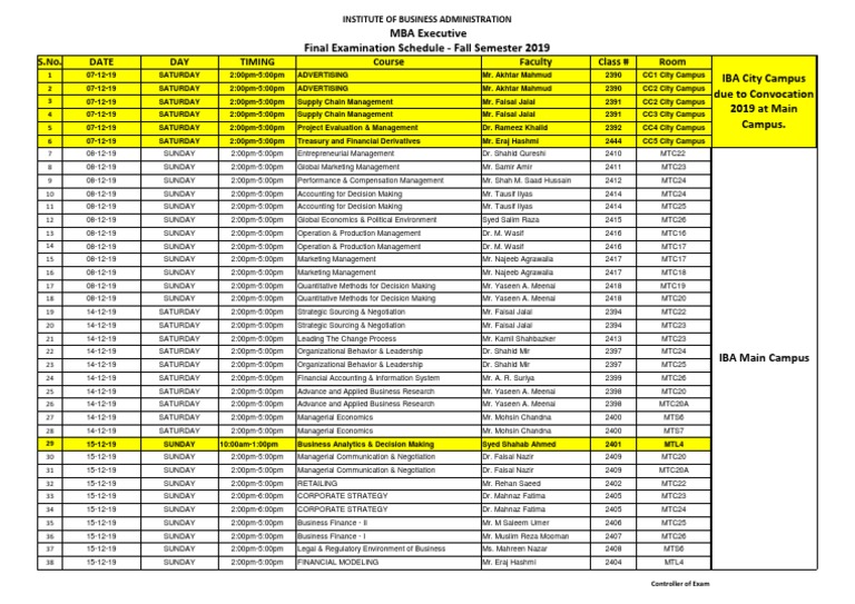 Final Exam Schedule Fall 2019 PDF Leadership Psychological Concepts