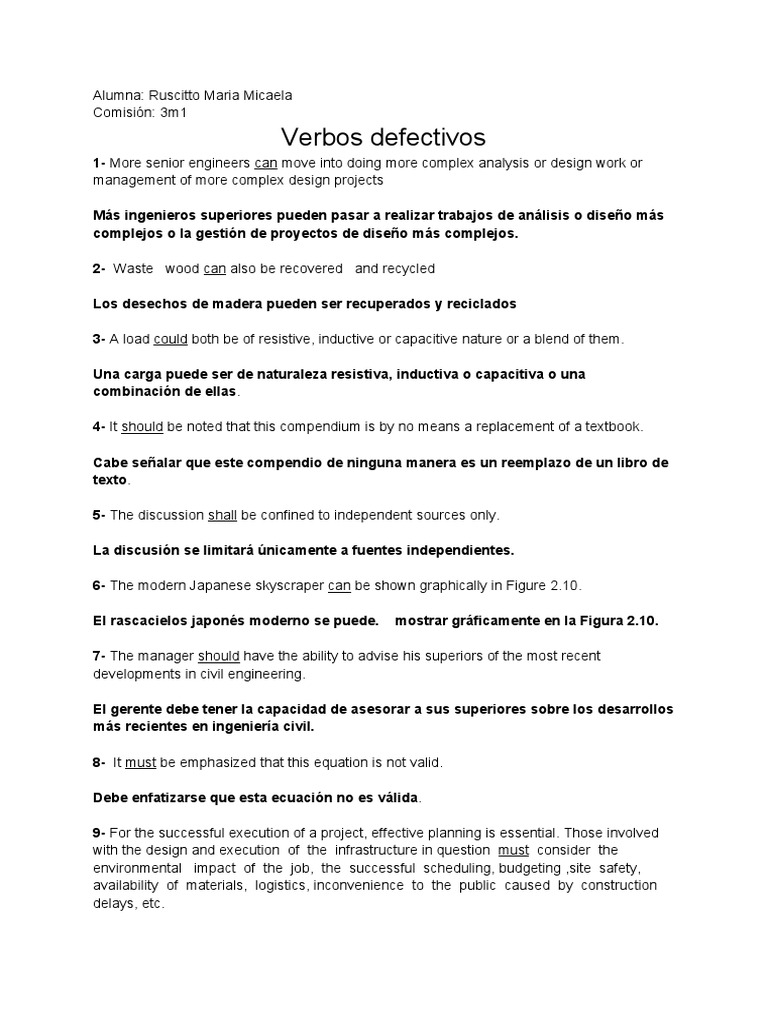 Verbos Defectivos en Construcción | PDF | Clima | Hormigón