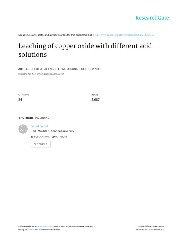 Leaching of Copper Oxide | PDF | Solvation | Acid