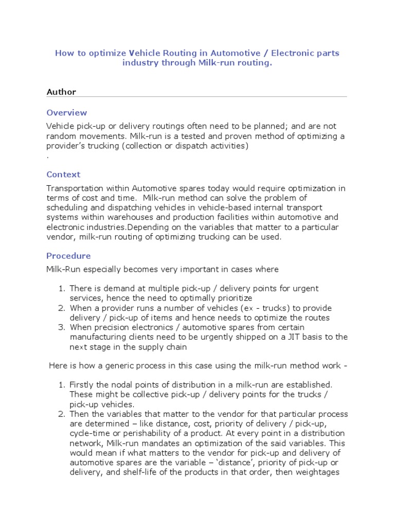 Optimize Vehicle Routing with Milk-Run | PDF | Delivery (Commerce ...