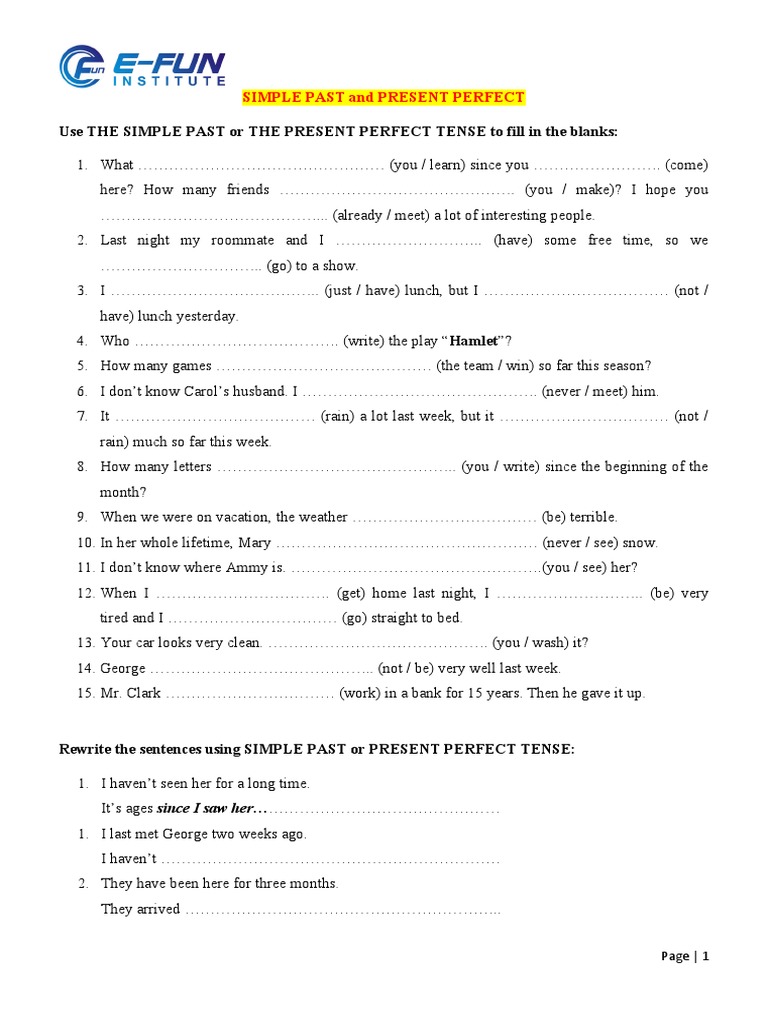 Present Perfect and Simple Past | PDF | Grammar | Language Mechanics