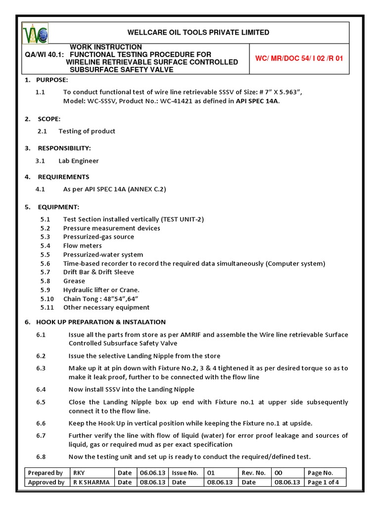 Functional Testing for SSSV Procedure | PDF | Pressure | Valve