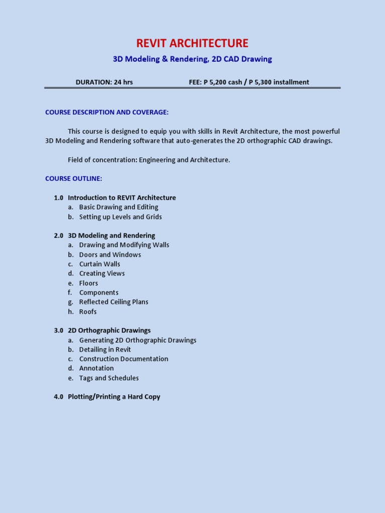 Revit Architecture Course Overview | PDF