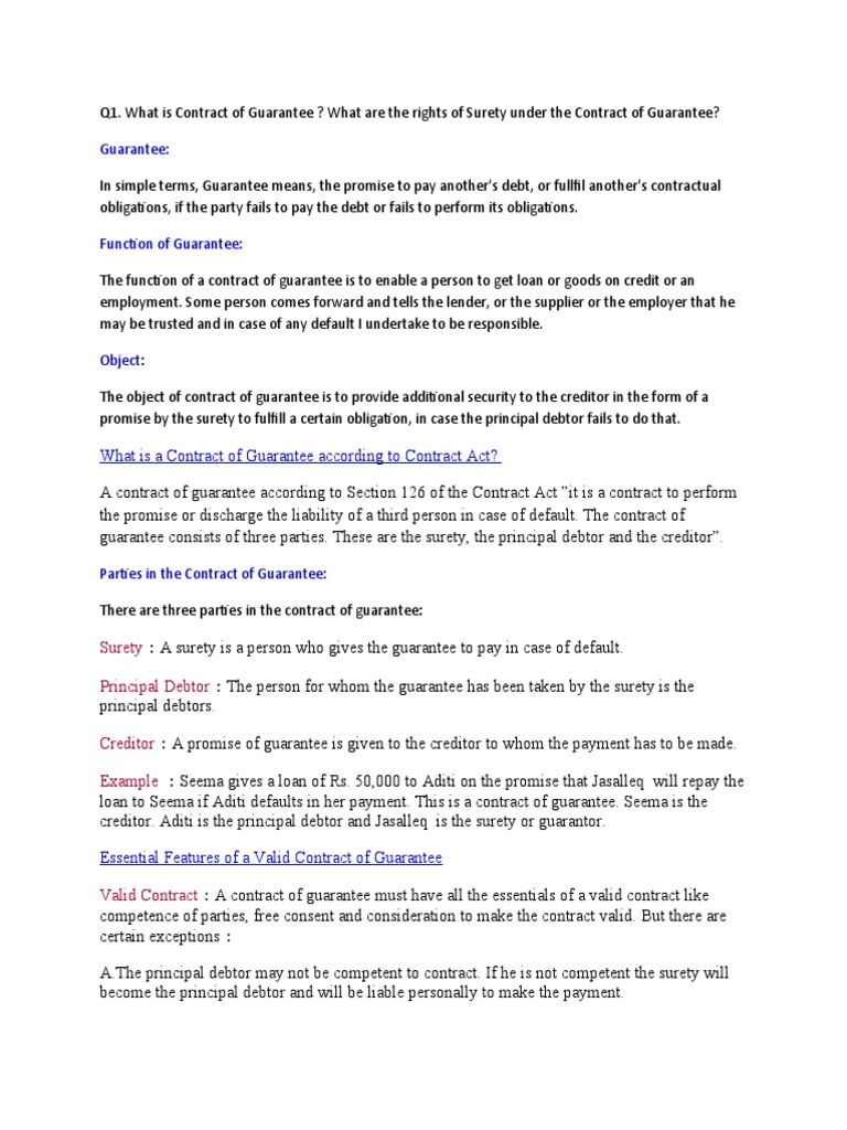 Guarantee:: What Is A Contract of Guarantee According To Contract Act ...