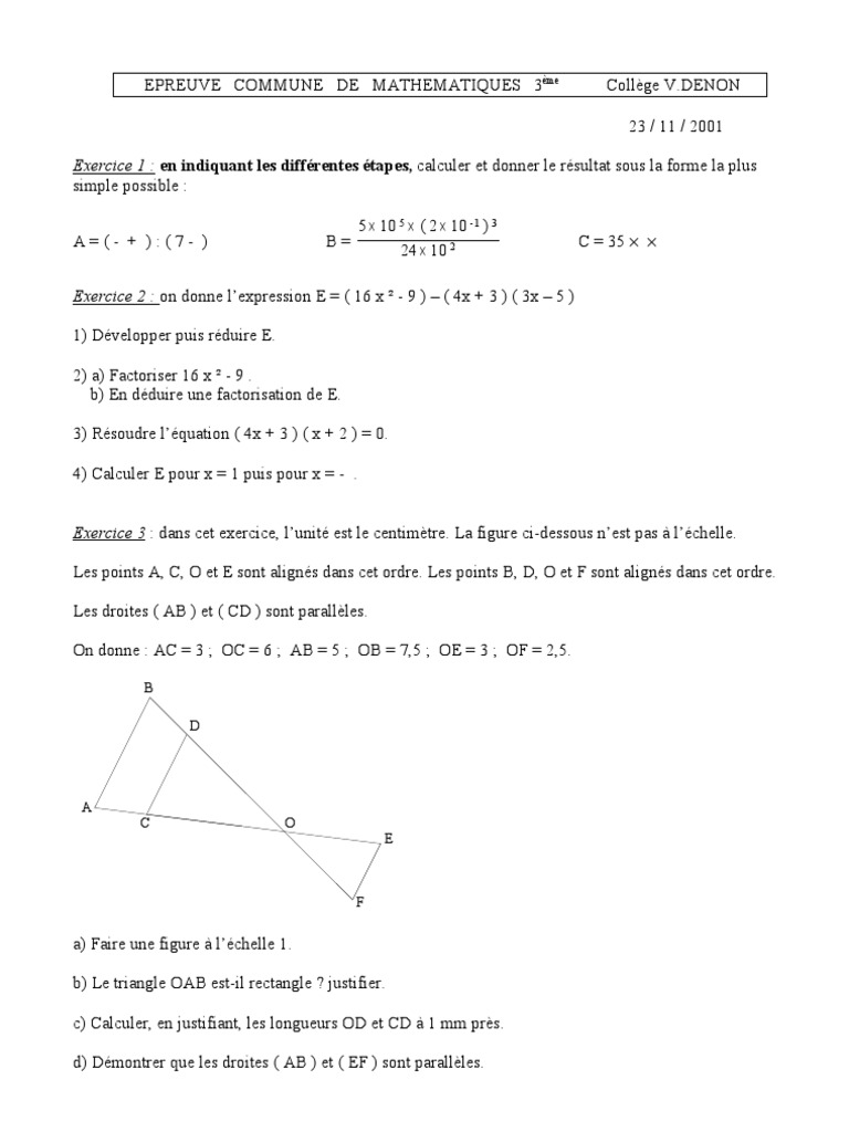 épreuve Commune 4ème Francais Avec Correction Pdf
