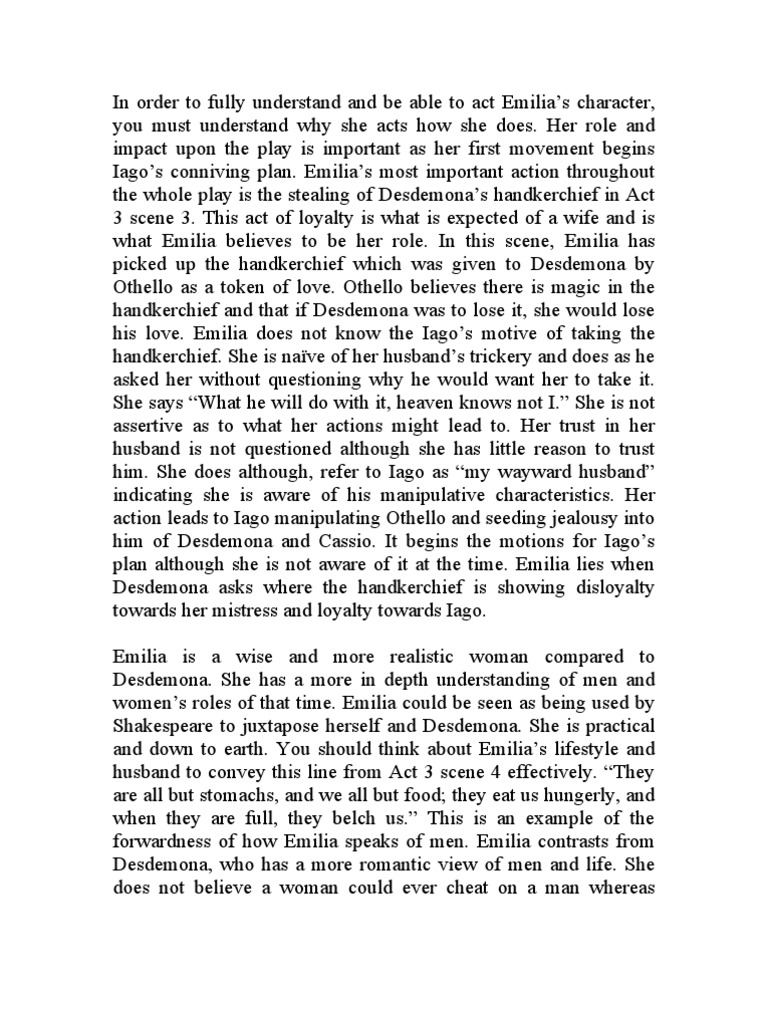 Othello Speech Assignment On Emilia | PDF | Desdemona | Iago