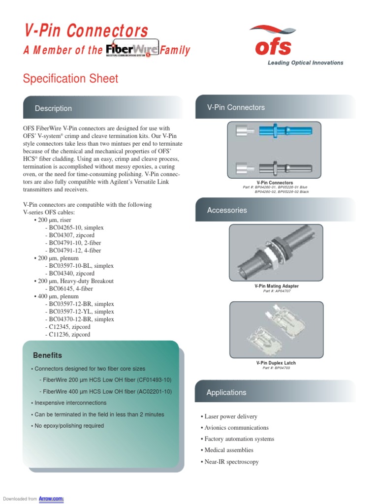 V Pin Connectors PDF Electrical Connector Optical Fiber