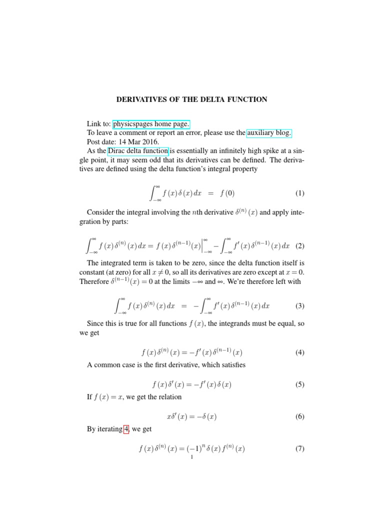 Derivatives of the Dirac Delta Function | PDF | Scientific Method ...
