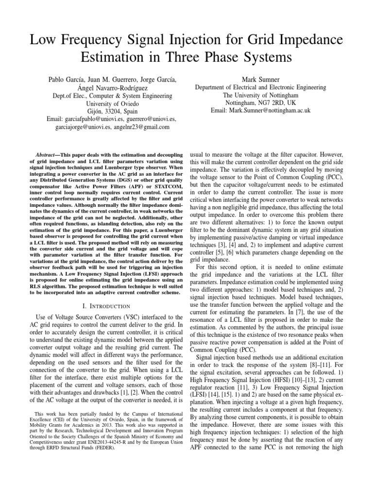 Low Frequency Signal Injection For Grid Impedance Estimation in Three ...