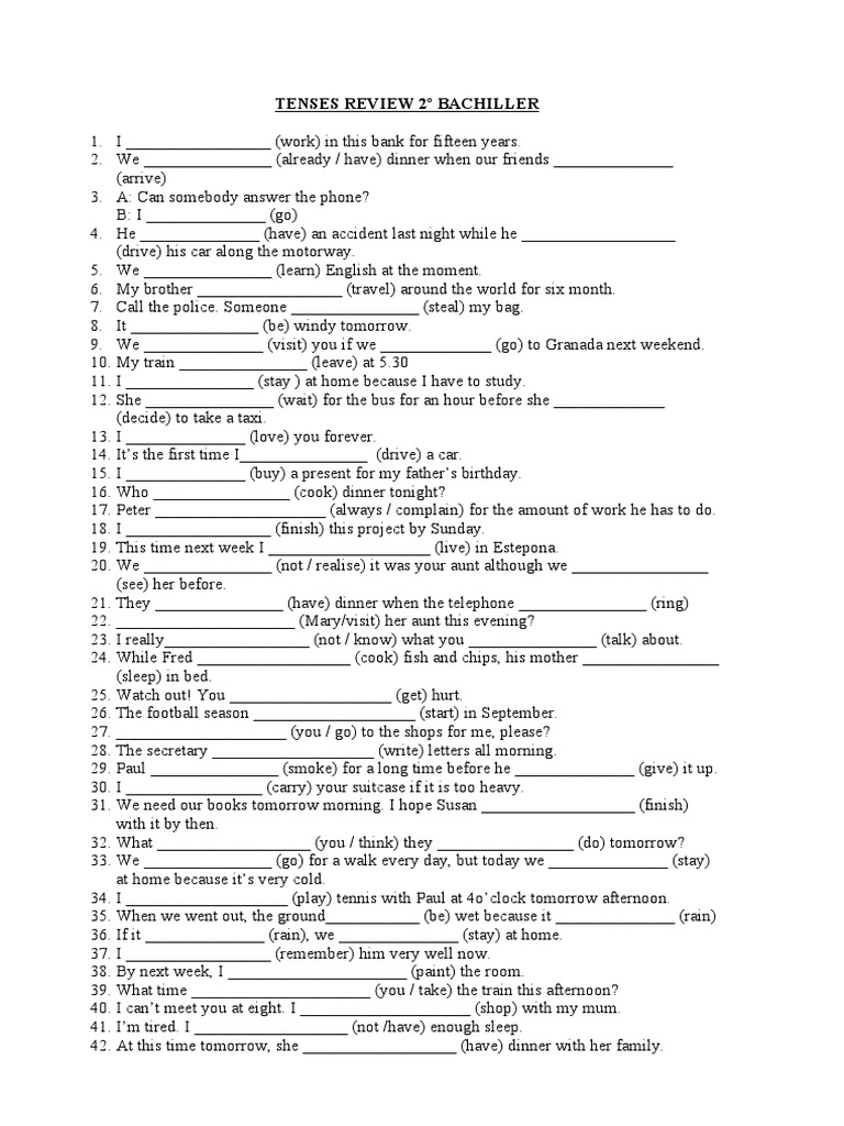 Tenses Review Exercises for 2º Bachillerato | PDF