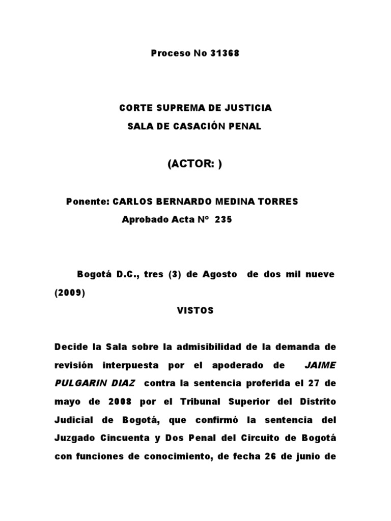 Proceso No 31368 ACCION DE REVISION