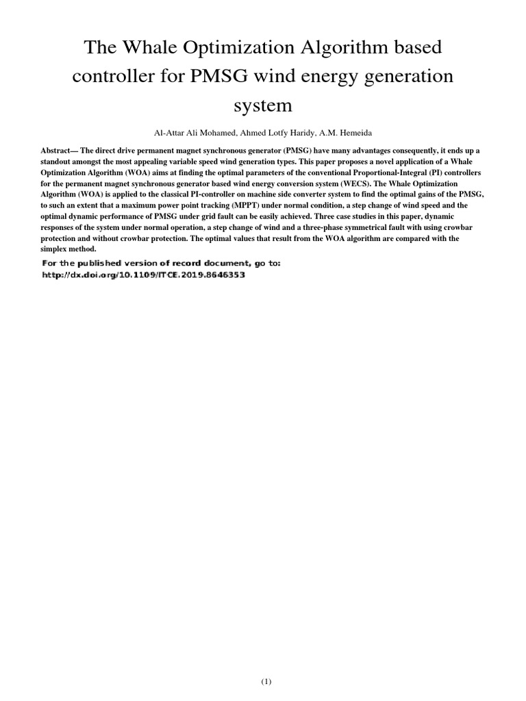 Whale Optimization for PMSG Control | PDF